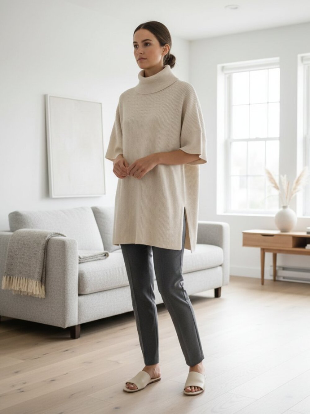 Banana Republic M Tunic Sweater Cream Wool SS Quiet Luxury Scandi minimalist‎